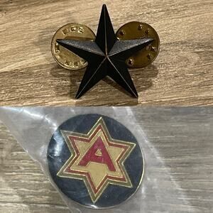 Vintage US Army 6th Army Division A Star Military Enamel Pin Red Black Gold USA
